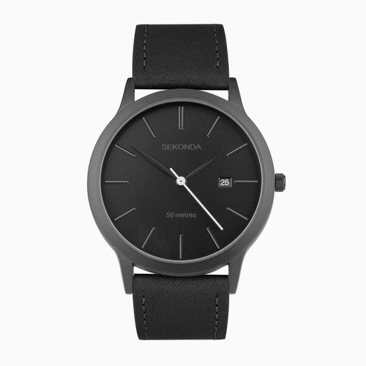 Sekonda sekonda-bergen-men-s-watch-black-alloy-case-black-leather-strap-with-black-dial-30134